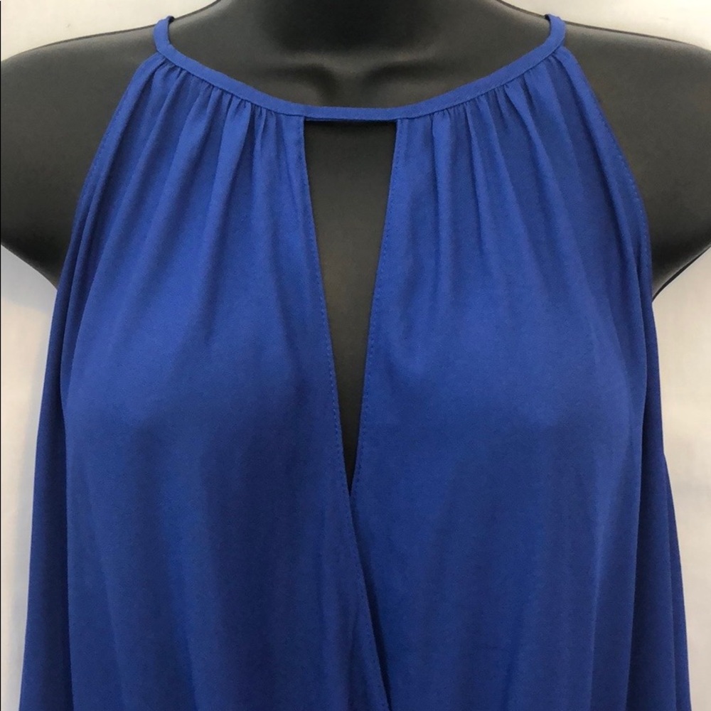 Blue faux wrap front blouse